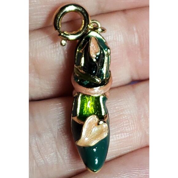 Vintage Kenneth J Lane Signed Shoe Charm Pink & Green Enamel On Gold Tone Metal - Picture 6 of 9